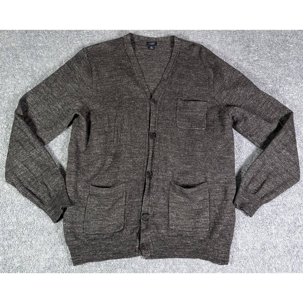 J Crew Cardigan Men's Xl Charcoal Gray Wool Linen Blend Button Sweater Grandpa